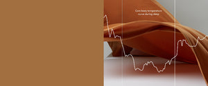 flat sheet in ginger brown floating lightly looking smooth and breathable, with a fitted sheet in white on the bed.