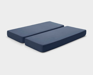 It-Fits Navy Blue adjustable bed fitted sheets, perfectly fitted on a split queen mattress with a stay-on-bed guarantee and deep pockets.