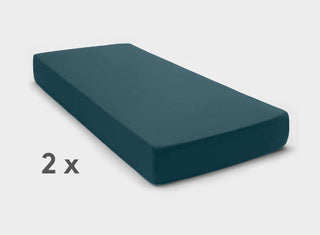 Adjustable bed fitted sheets by It-Fits in Petrol green colour, shown on a split king mattress with deep pockets against a plain background.