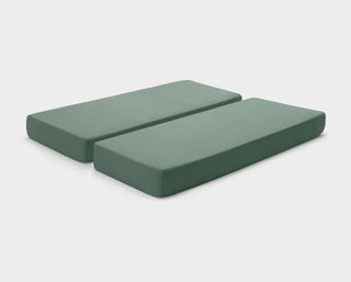 It-Fits fitted sheets for adjustable beds in Sage green, 100% Australian cotton, on a split queen mattress with deep pockets against a plain background.