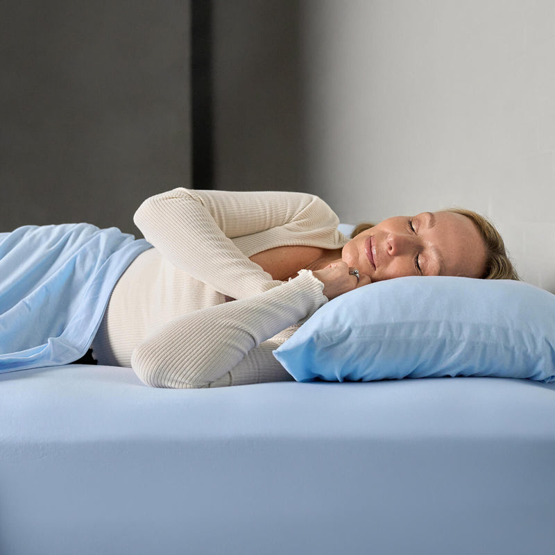 Soft breathable jersey sheet made from Australian cotton fitted on a bed for comfortable sleep