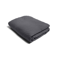 Folded charcoal cotton jersey doona cover on a white background