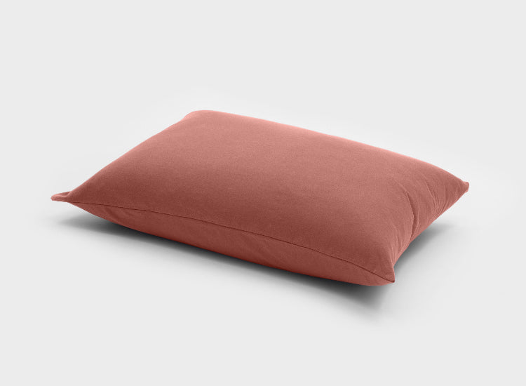 Breathable and soft jersey pillowcase in vintage rose by It-Fits, displayed on a pillow, made from 100% Australian cotton, one pack.